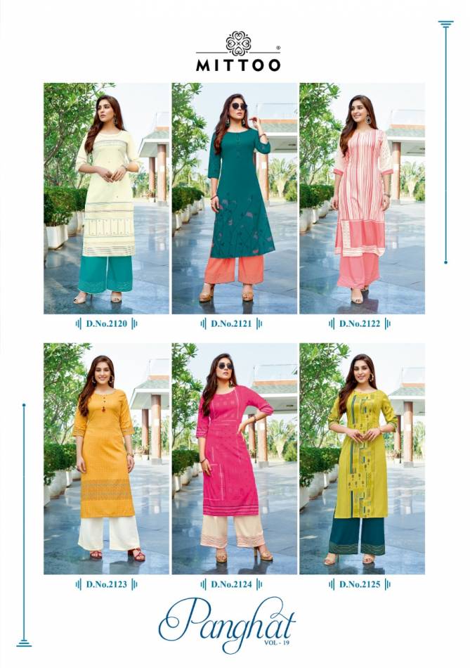 Mittoo Panghat 19 Fancy Ethnic Wear Rayon  Kurtis With Bottom Collection
